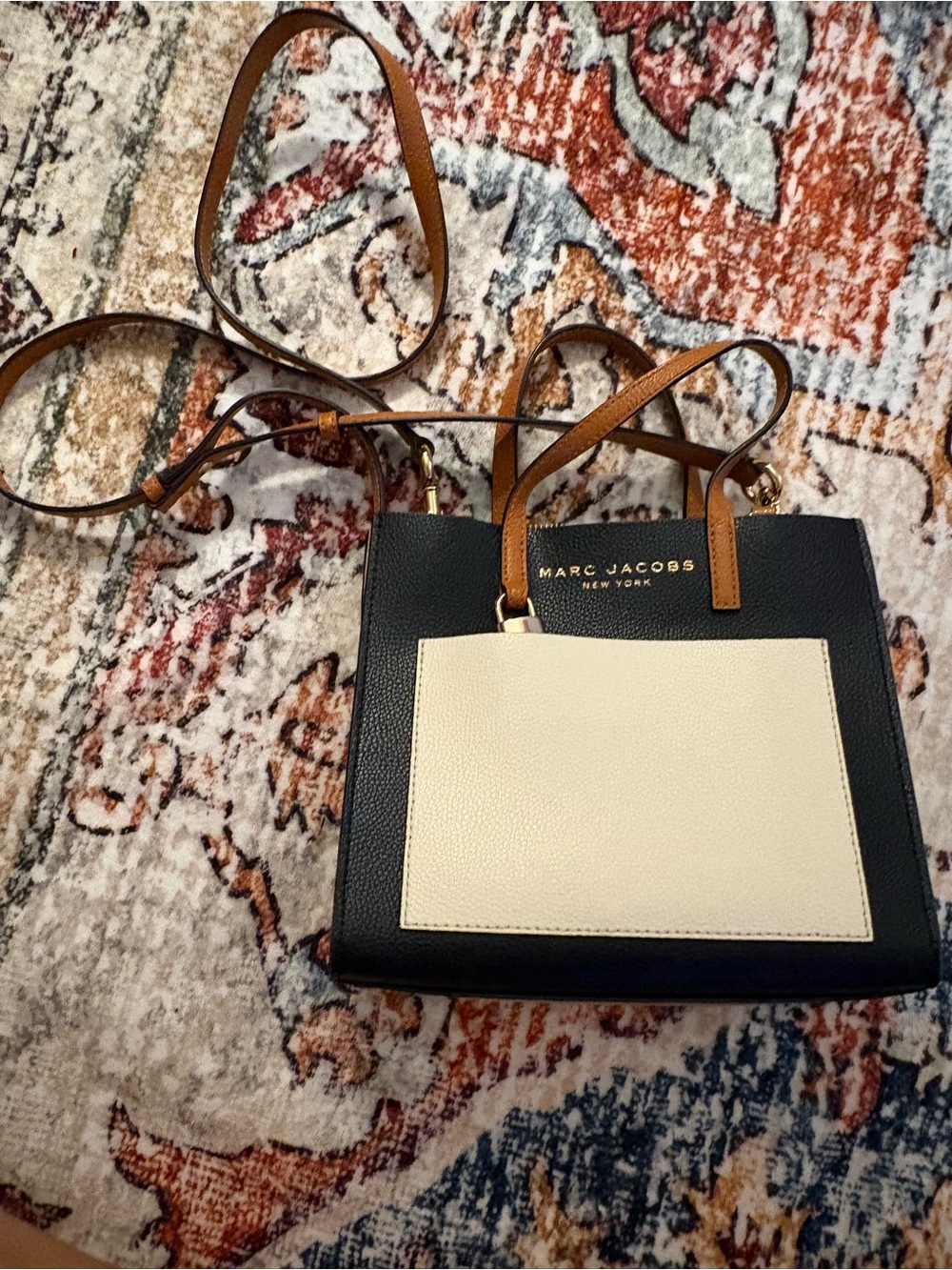 Marc Jacobs Black, Cream & Tan Leather Satchel color block